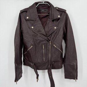 Quince Women's Port Leather Motorcycle Jacket sz M Medium Sheep Leather Belted